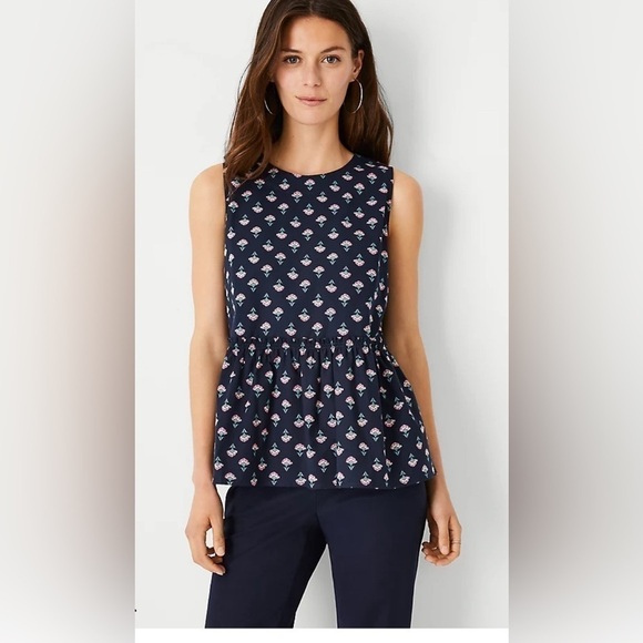 Ann Taylor Floral Tie Back Peplum Shell - Picture 1 of 7